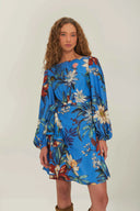 Blue Surreal Flowers Wrap Mini Dress