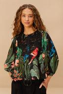 Midnight Macaw Fiesta Black Blouse