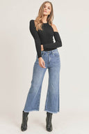 High Waisted Frayed Ankle Wide Leg Jeans - Laundry Dae