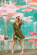 Pleated Mini Dress - Moss - Laundry Dae