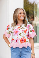 Scalloped Floral Statement Top Entro