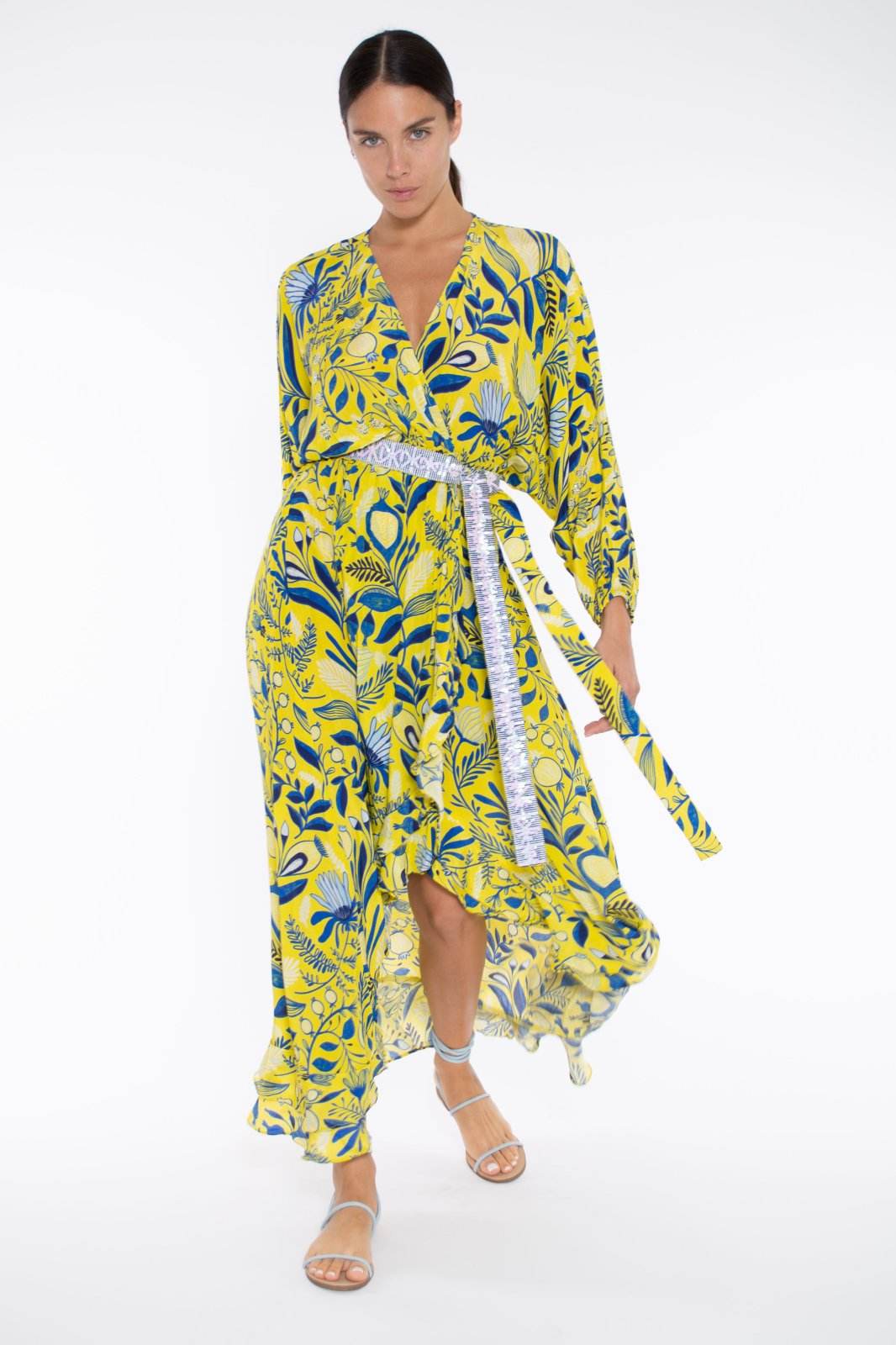 blue and yellow wrap dress Blue & Yellow, Wrap Dress, Stunning SILK Kimono, Kaftan Duster Coat, Maxi, UK 8 - 18