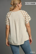 Lace Dot Linen Top - Plus Size - Laundry Dae