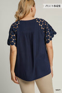 Lace Dot Linen Top - Plus Size - Laundry Dae