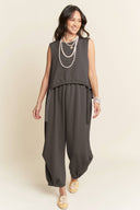 Crewneck Cinch-Tie Top & Pants Set Davi & Dani