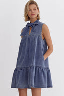 Tie-Neck Chambray Dress - Laundry Dae