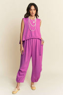 Crewneck Cinch-Tie Top & Pants Set Davi & Dani
