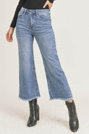 High Waisted Frayed Ankle Wide Leg Jeans - Laundry Dae
