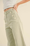 Washed Cotton Button Detail Pants - Laundry Dae