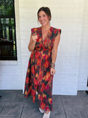 Abstract Floral Zipper-Front Midi Dress Entro