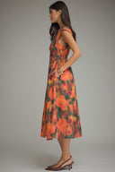 Abstract Floral Zipper-Front Midi Dress Entro