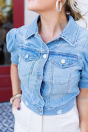 Shirring Sleeve Denim Top