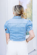 Shirring Sleeve Denim Top