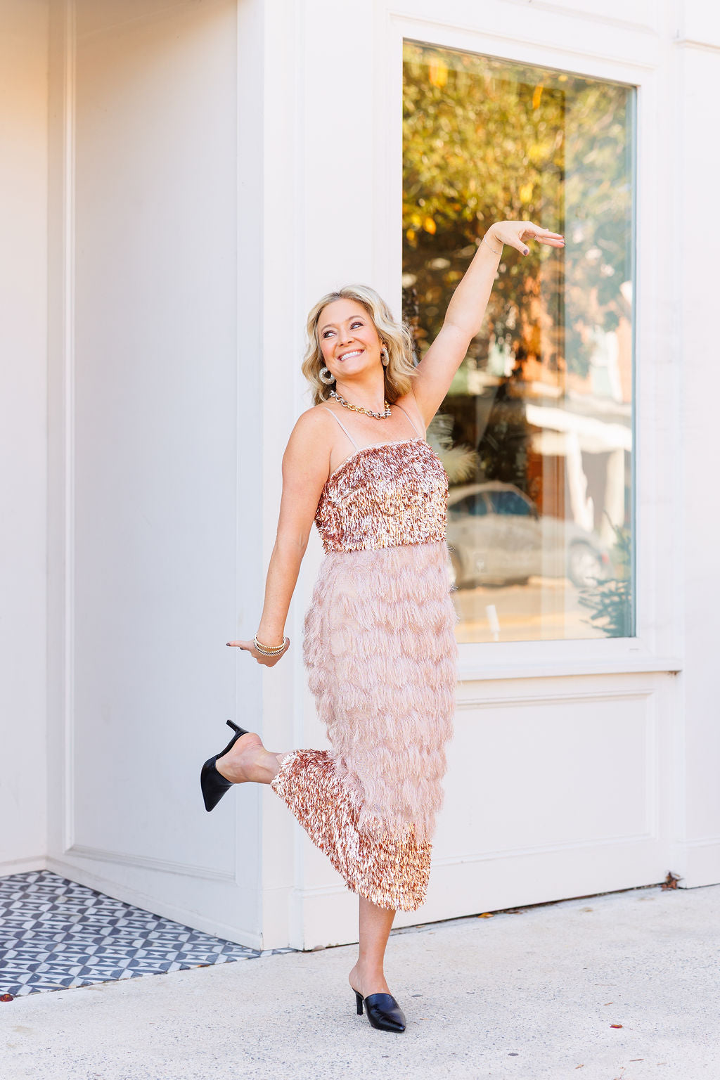Champagne Dreams Sequin Fringe Dress