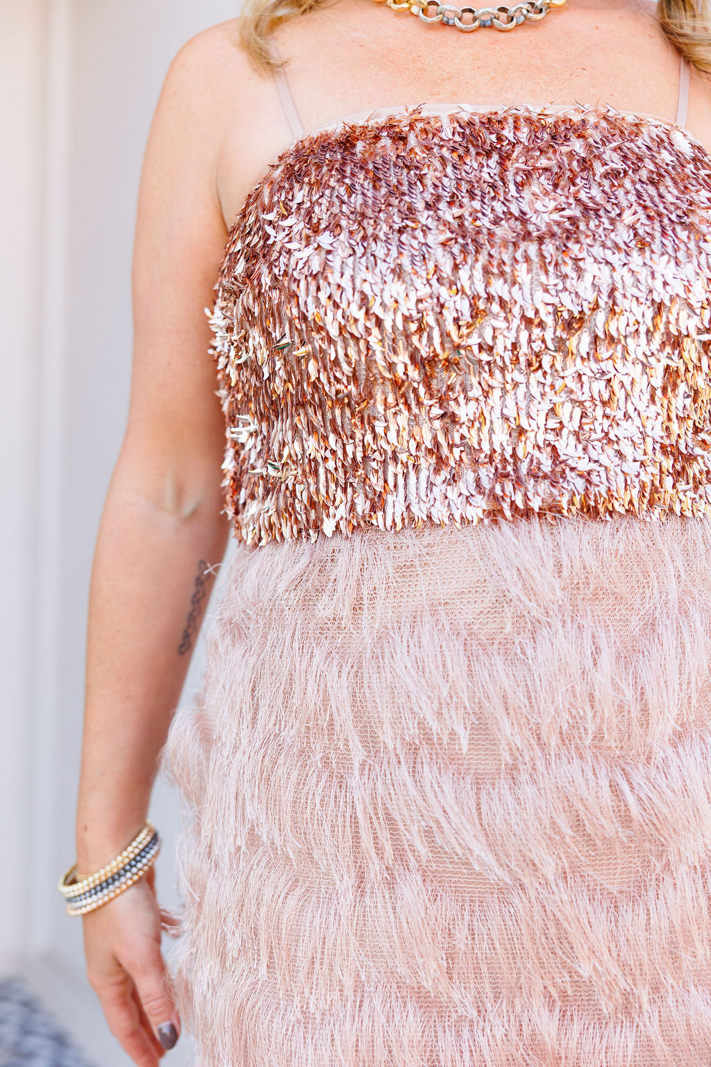 champagne sequin fringe bodycon dress Long Formal Sequin Fringe Fitted Prom Dress