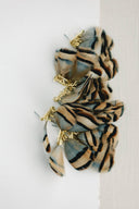 Brown Striped Feather Statement Tassel Earrings