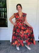 Abstract Floral Zipper-Front Midi Dress Entro