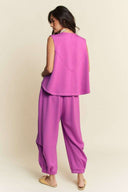 Crewneck Cinch-Tie Top & Pants Set Davi & Dani