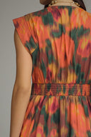 Abstract Floral Zipper-Front Midi Dress Entro
