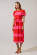 Lolli Stripe Senidy Puff Sleeve Midi Dress Sugarlips