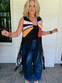 The Sunset Social Colorblock Fringe Vest Saints & Hearts