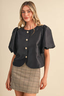 CROPPED SATIN FINISH BUTTON UP TOP MTP5230 &MERCI