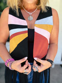 The Sunset Social Colorblock Fringe Vest Saints & Hearts