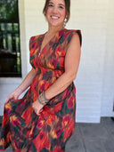 Abstract Floral Zipper-Front Midi Dress Entro