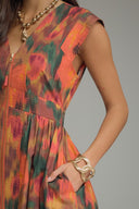 Abstract Floral Zipper-Front Midi Dress Entro