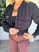 The Cool Factor Black Tencel Bomber Jacket Risen