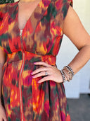 Abstract Floral Zipper-Front Midi Dress Entro