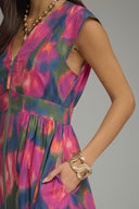 Abstract Floral Zipper-Front Midi Dress Entro