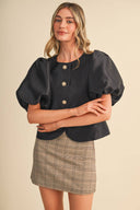CROPPED SATIN FINISH BUTTON UP TOP MTP5230 &MERCI