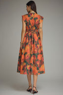 Abstract Floral Zipper-Front Midi Dress Entro