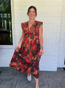 Abstract Floral Zipper-Front Midi Dress Entro