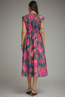Abstract Floral Zipper-Front Midi Dress Entro