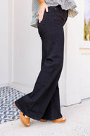 Black High Rise Twisted Seam Wide Jean - Laundry Dae