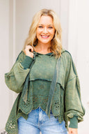 Washed Terry Eyelet Sweatshirt
