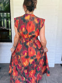 Abstract Floral Zipper-Front Midi Dress Entro
