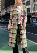 Pink Green Tweed Trench Coat