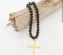 Black Beaded Necklace w/ Gold Cross
