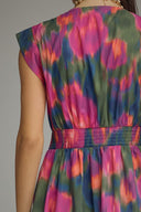 Abstract Floral Zipper-Front Midi Dress Entro