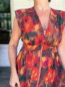 Abstract Floral Zipper-Front Midi Dress Entro