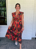 Abstract Floral Zipper-Front Midi Dress Entro