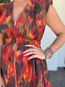 Abstract Floral Zipper-Front Midi Dress Entro