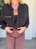 The Cool Factor Black Tencel Bomber Jacket Risen