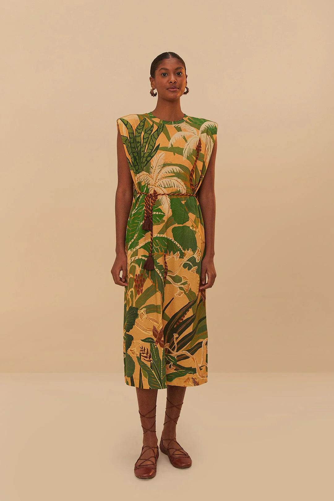 Beige Tropical Isla Padded Shoulders Midi Dress Laundry Dae Beige Tropical Isla Padded Shoulders Midi Dress Laundry Dae
