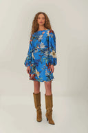 Blue Surreal Flowers Wrap Mini Dress