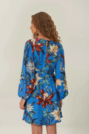 Blue Surreal Flowers Wrap Mini Dress