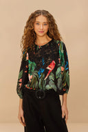 Midnight Macaw Fiesta Black Blouse